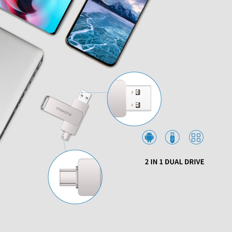 Maxone 128GB Flash Drive USB Type C Both 3.1 Tech - 2 in 1 Dual Drive Memory Stick High Speed OTG Compatible for Android Smartphone Computer, Mac Book, Chromebook - Image 2